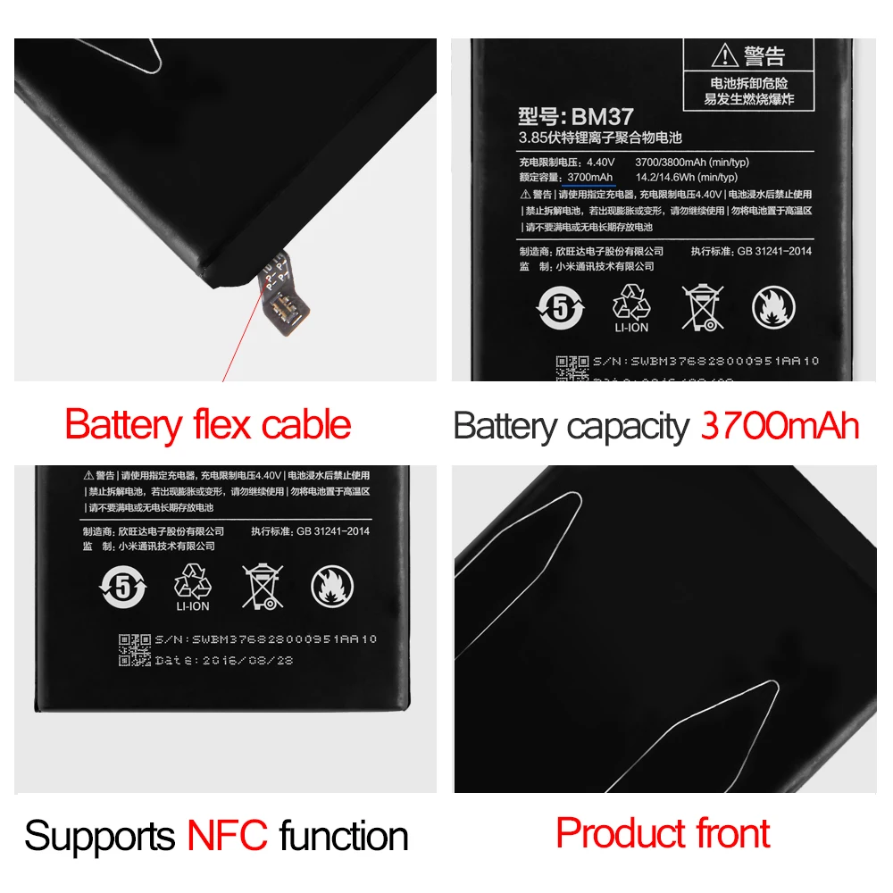 Srjtek для Xiaomi mi 5s Plus аккумулятор запасные части с инструментами BM37 3700 mAh Mi5S батарея