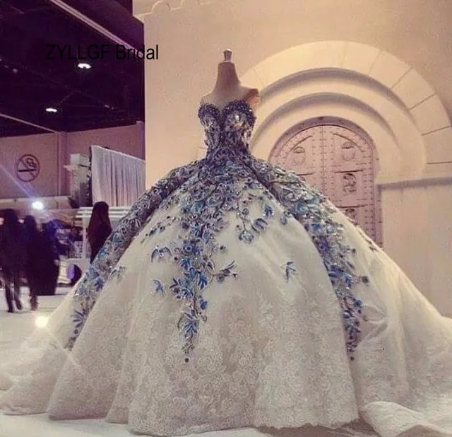 Zyllgf Bridal Fluffy Sweetheart Expensive Wedding Gowns Long Zyllgf Bridal Fluffy Sweetheart Expensive Wedding Gowns Long Liques Arab Dresses Luxury With Beadings Fg126