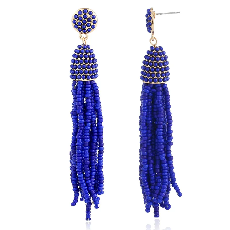 1 pairs  Seed Beads Long Tassel Earrings Handmade Weaving Drop Earrings