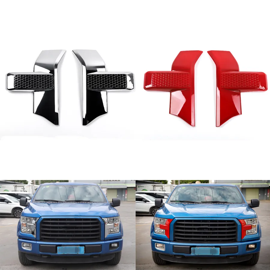 

YAQUICKA 2Pcs/set Car Front Light Lamp Front Grill Face Trim Styling Bezel Cover Sticker For Ford F150 2015+ Auto Accessories