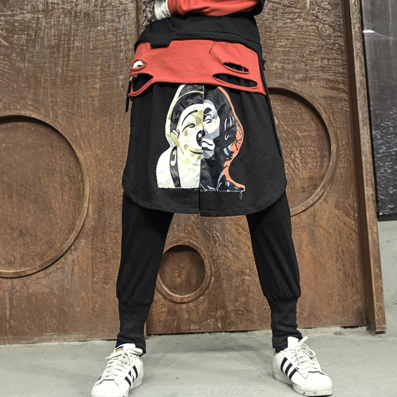 

Men autumn winter fashion printed hip hop harem pants streetwear nightclub DJ singer hiphop pantskirt men baggy joggers trousers