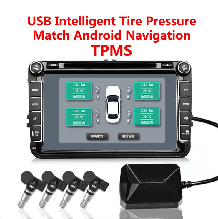

USB TPMS Tire Pressure Monitoring System Android Tire Pressure Monitor Wireless Transmission 4 Internal For Most Vehicles TPMS