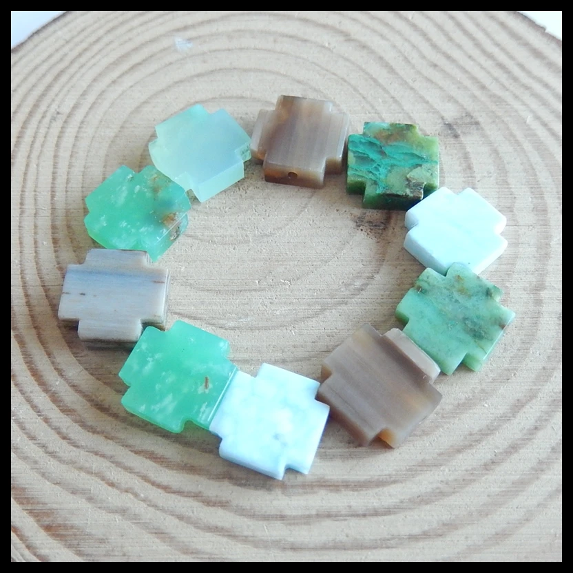 

Natural gemstone Chrysocolla, Larimar,Chrysoprase,Wood Fossil,Intarsia Pendant Bead,11x3mm,8.5g