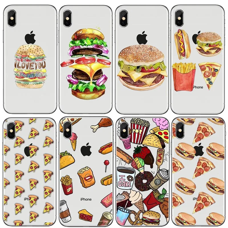 

Chips Pizza food Hamburgers Case silicone TPU Phone Cover Cases For iPhone 5 5S SE 6 6S 6Plus 7 8 8Plus XR XS Max