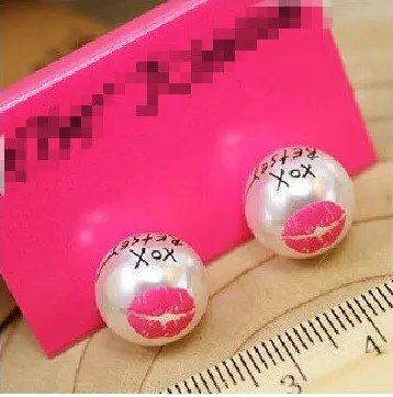 (Min.Order is $15 can mix order)Fashion vintage personal red-rips pearl stud earings.wholesale jewelry Free shipping | Украшения и