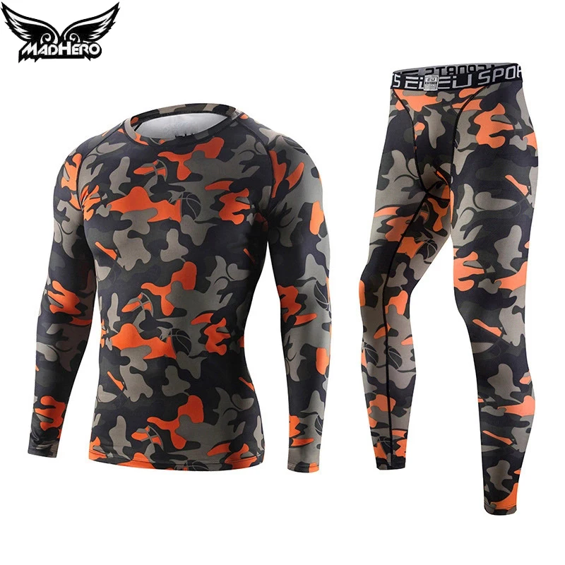 Brand Compression Sports Suit Men Camouflage T-Shirt+Tights 2Pcs Training Tracksuit Elastic Gym Leggings Fitness Running Sets