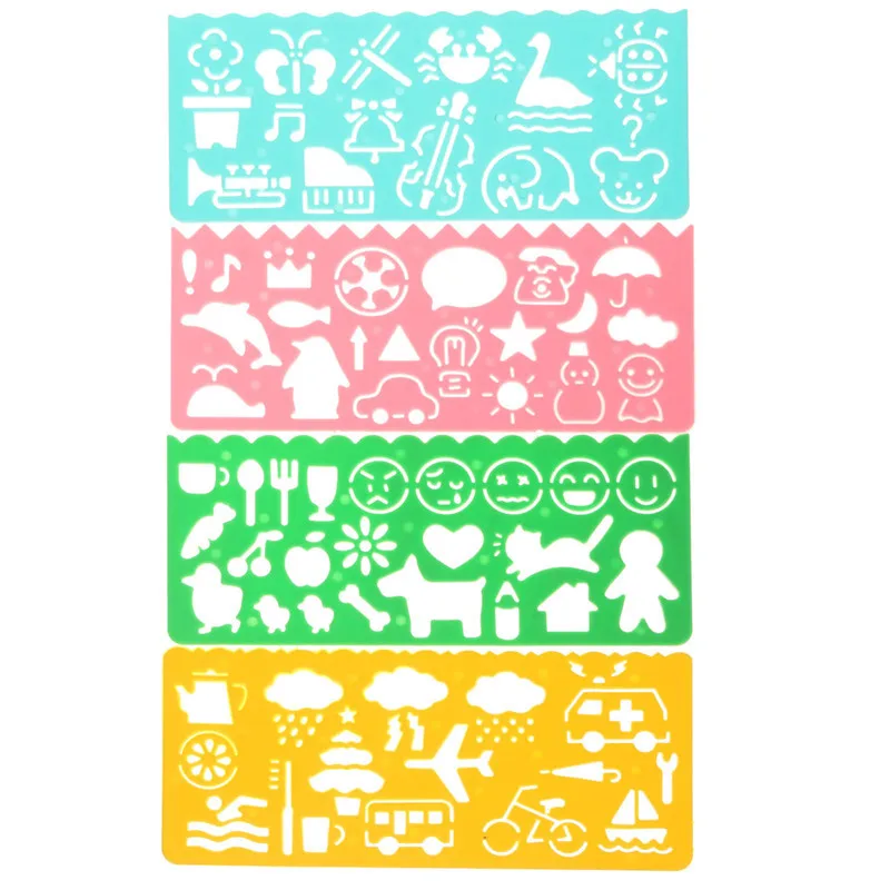 

KiWarm Unique 4pcs Plastic Art Graphics Drawing Template Board Ruler for Student Kids Painting Paper Craft Tool Color Randomly