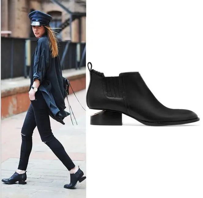 

Womens Pointed Toe Ankle Boots Chunky Heel Retro Punk Casual Shoes Chelsea New Black C53
