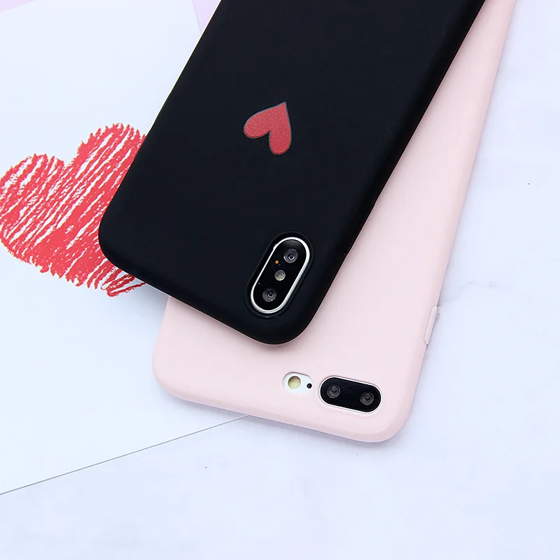 Fashion Personal Girl Red Love Heart Case For iphone 6 6s 7 8 Plus X  Back Shell Personal Silky Feel TPU Soft Silica Cover Funda (8)