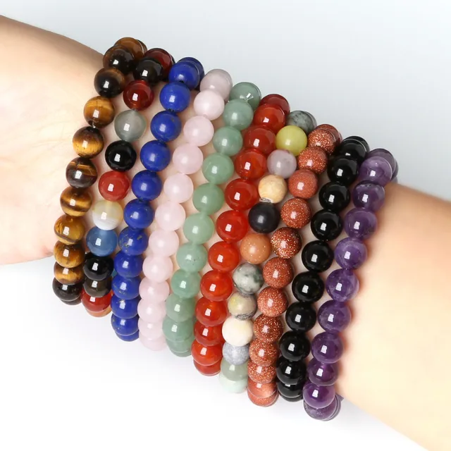 8mm Natural Stone Tiger Eye Carnelian Malachite Rose Quanze Round 8mm Natural Stone Tiger Eye Carnelian Malachite Rose Quanze Round Beads Stretch Bracelets For Women 19cm