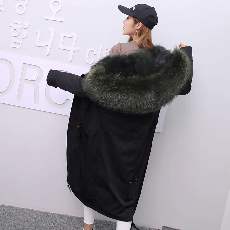 Jacket Women Winter Parkas Long Big Fox Fur Collar Hooded Coats 2018 Ladies Fur Linen Thickened Warm Jackets Plus Size Coat LZ962 (25)