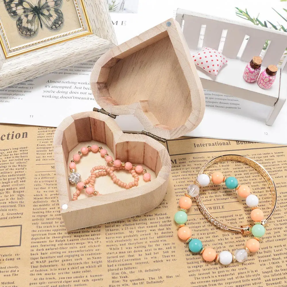 

Love Heart Shape DIY Wooden Blank Packaging Carrying Box for Earring Bracelets Fashion Wedding Jewelry Box