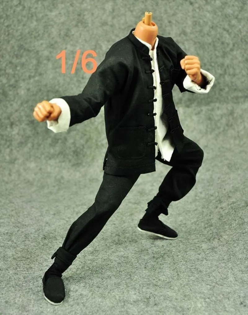 1: 6 классический костюм кунг фу одежда черный с длинным рукавом 12 дюймов модели
