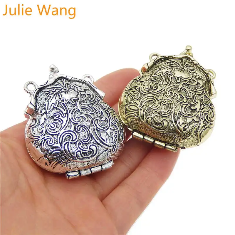 

Julie Wang 2pcs Antique Silver/Bronze Frog Shape Memory Locket Charms Fit Pendant Essential Oil Diffuser Jewelry Accessories