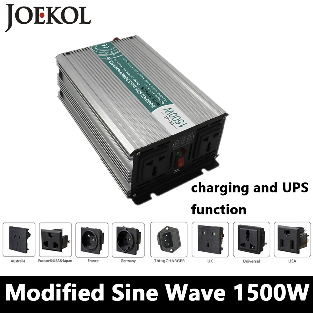 1500 Вт изменение синусоидальный инвертор, DC 12 В/24 В/48 В к AC110V/220 В, решетки инвертор с зарядным устройством и ИБП, солнечный инвертор