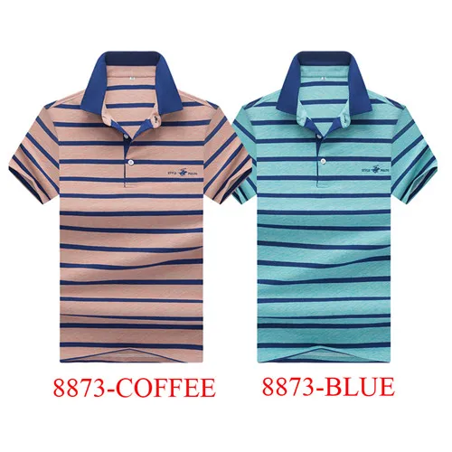 8873COFFE-8873BLUE Tace& Shark, брендовая мужская рубашка поло с вышивкой, высокое качество, короткий рукав, 3D, для занятий спортом, на каждый день, в полоску, Мужская рубашка поло, para hombre - Цвет: 8873COFFE-8873BLUE