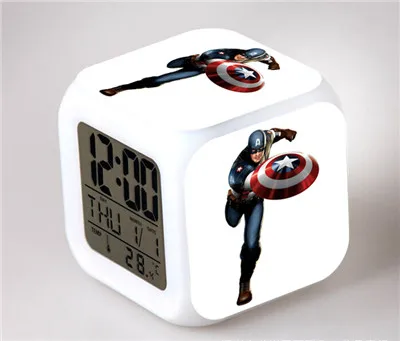 15 Marvel Мстители изменение цвета светодиодный Будильник фигурка Капитан Америка Железный человек цифровой Куб декор Освещение игрушки - Цвет: 15