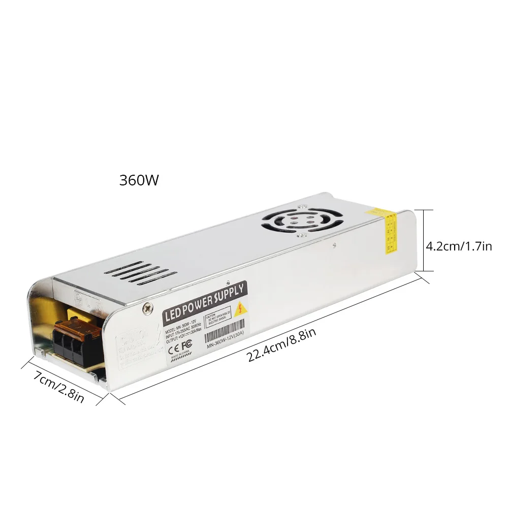 Сильный Мощность DC12V 200W 250W 360W светодиодный трансформатор освещения/Питание для детей возрастом от 12V Светодиодные ленты освещения
