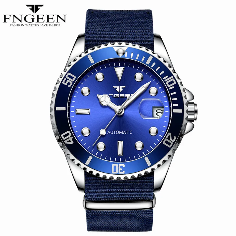 FNGEEN, мужские часы, автоматические механические часы,, Топ бренд, роскошные стальные наручные часы, мужские часы, Tourbillon, Relogio Masculino - Цвет: Nylon blue