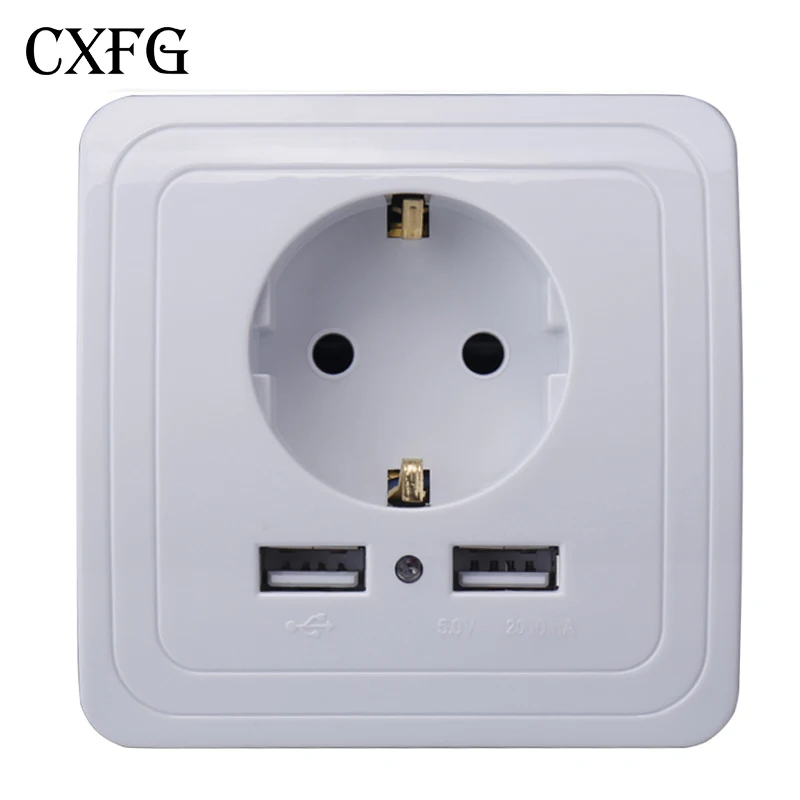GXFG, двойной USB порт, настенное зарядное устройство, адаптер, зарядка 2А, настенное зарядное устройство, адаптер, стандарт ЕС, штепсельная розетка, розетка, золото - Тип: white