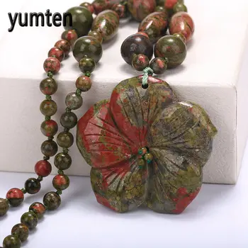 

Natural Stone Pendant Safe Buckle Plum Blossom Necklace Ladies Flower Aquatic Agate Jewelry Colar Feminino Pearl Beaded Chain Dk