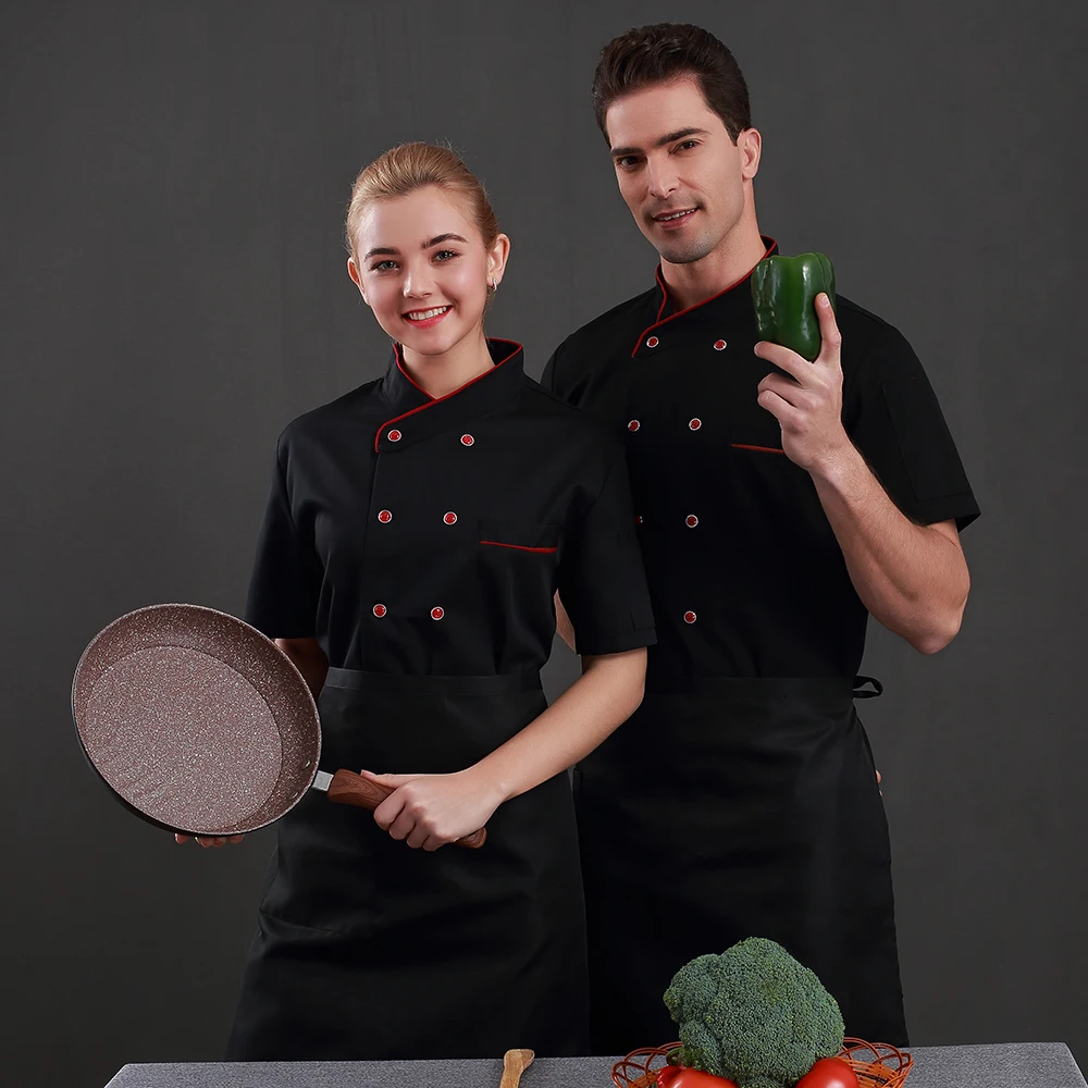 Двубортная кухонная плита, рубашка для ресторана, отеля, кухни, шеф-повара, Униформа с короткими рукавами, рабочие куртки, пальто