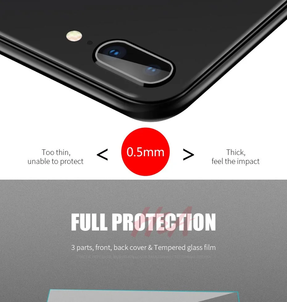 H& A 360 Полный чехол для телефона iPhone 8 6 6s 7 Plus 5 5S SE мягкий силиконовый защитный чехол для iPhone 8 Plus со стеклом
