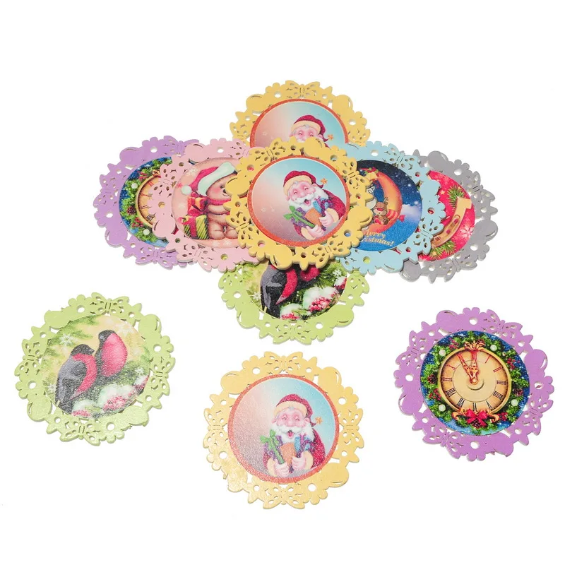 

10Pcs Tree Decoration Christmas Pattern Wood Pendants Wooden Charms Jewelry Component 6.7cm