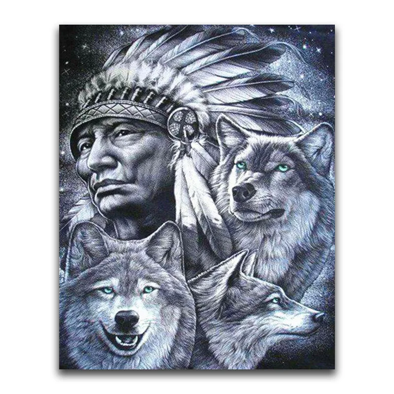 5D Handmade Full Round Diamond Painting Wolf Full Square Diamond Embroidery Portrait Mosaic Animal Rhinestone Decor Home
