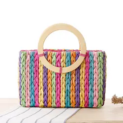Этническом стиле RAINBOW цвет сплетенный модные сумки ручной работы травы мешок повседневные пляжные посылка