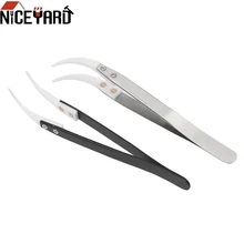 NICEYARD нержавеющая сталь Ручка Керамические наконечники пинцет Антистатическая точность высокая термостойкость изогнутые наконечники пинцет