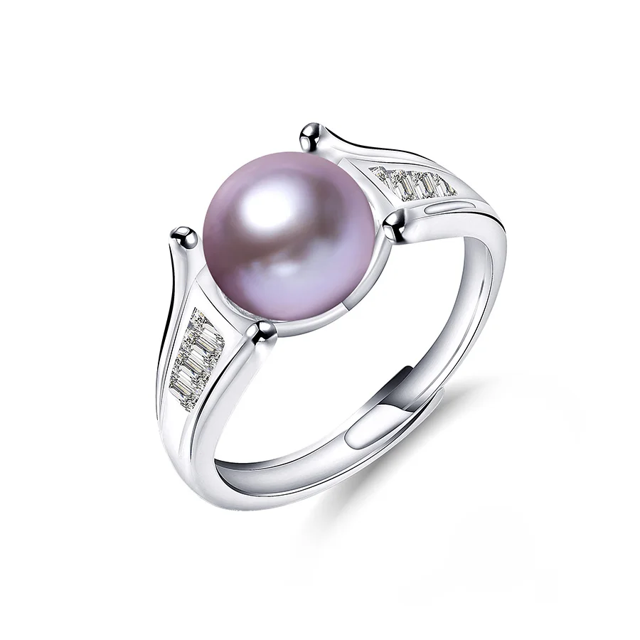 Lindo, модное 925 пробы Серебряное свадебное кольцо для женщин, элегантное высококачественное кольцо из натурального жемчуга, вечерние ювелирные изделия 9-10 мм - Цвет основного камня: purple pearl