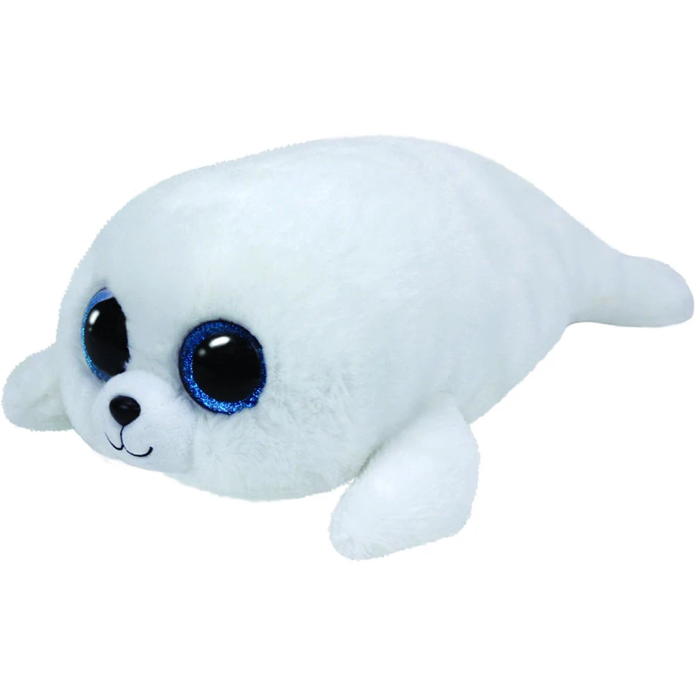 

Pyoopeo Original 6" 15cm & 10" 25cm Ty Boos Icy the White Seal Plush Big-eyed Stuffed Animal Collectible Doll Toy with Heart Tag