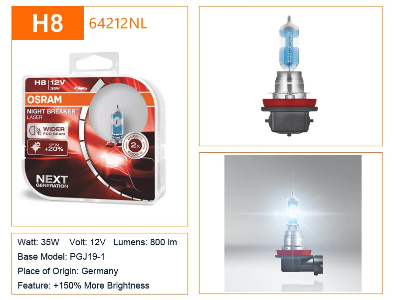 OSRAM H1 H3 H4 H7 H8 H11 9005 9006 12 В ночник выключатель лазер нового поколения автомобиля галогенные фары Противотуманные фары+ 150% яркость, 2X