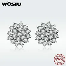WOSTU подлинные 925 пробы серебряные блестящие прозрачные CZ паве цветы романтические серьги-гвоздики для женщин Свадебные украшения подарок DXE091
