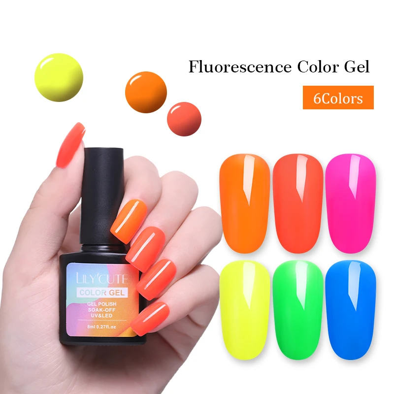 

LILYCUTE 8ml Neon Color Gel Nail Polish UV Soak Off Shinning Varnish Fluorescence Candy Nail Color Gel Nail Polish Design Art
