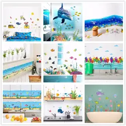 И подводный мир настенные наклейки рыбы Акула Дельфин морской стены Книги по искусству наклейки Kinderg Книги по искусству en детская Кухня