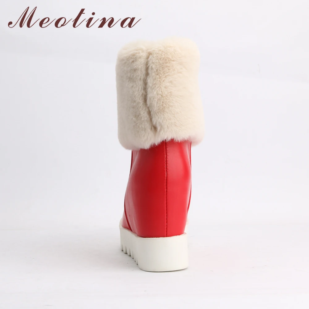 Meotina/зимние сапоги до середины икры сапоги на платформе зимние женские теплые сапоги на меху с плюшевой подкладкой, на танкетке, на высоком каблуке красные, белые, большие размеры 42, 43