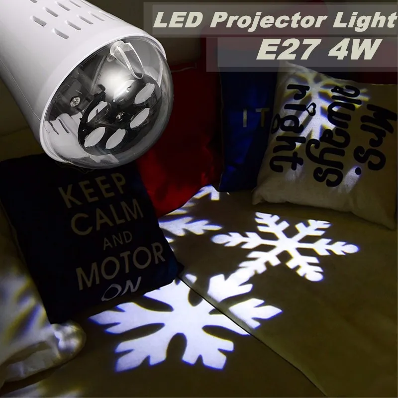 E27 4W LED Moving Four Kinds Snowflake Laser Projector Lamp Bulb For Christmas AC85-265V 4 spotlight ceiling light