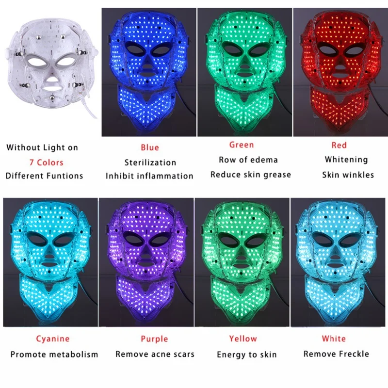 3/7 цветов светодио дный Фотон электрическая маска для лица с шеи омоложения кожи анти акне морщин Красота лечение салон дома Применение