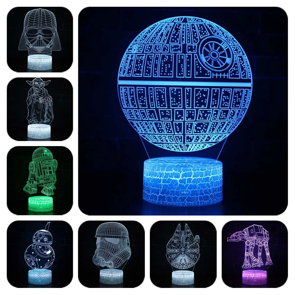 

Stars Wars Light Up Action Figure illusion 3D Darth Vader Kylo Ren Model LED Lmap Acrylin Colors Changing Luminous toys for kids