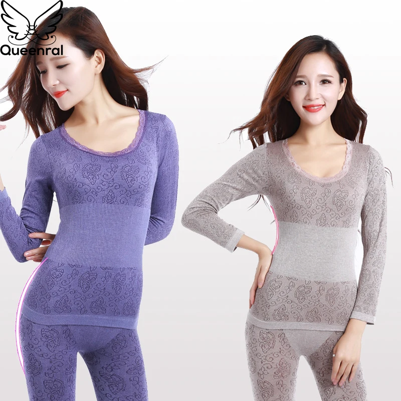 Queenral Thermal Underwear Women Long Johns Winter Thermal Underwear Suit Seamless Breathable Warm Clothing thermal underwear sets