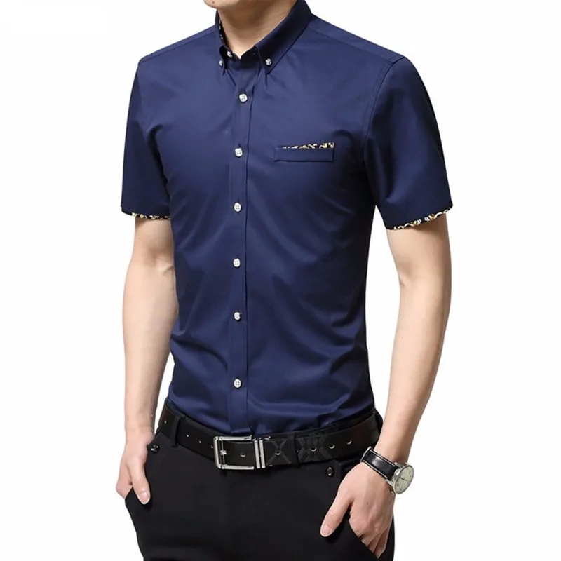 

2018 new fashion men's shirt cotton high-quality shirt men's casual Slim short-sleeved shirt social men's free shipping