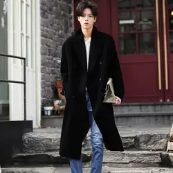 S-XXXL Корейская версия 2018 осенние и зимние мужские повседневные шерстяное пальто тонкий длинное пальто шерстяное пальто густая шерсть