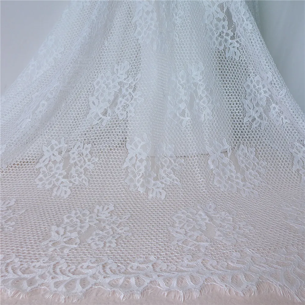 Vintage Embroidery Eyelet Eyelash Lace Fabric In White DIY Sewing Craft