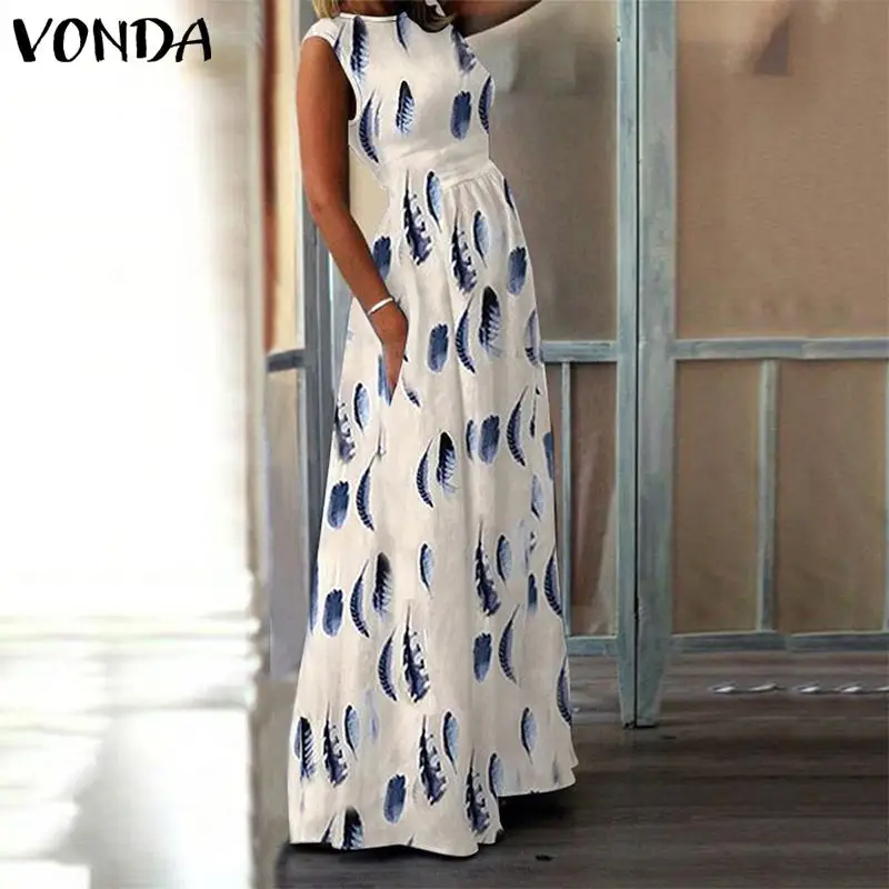 

Summer Dress Womens Maxi Dress 2019 VONDA Fashion Female Casual O Neck Party Vestisos Sexy Dresses Printed Robe Femme Plus Size