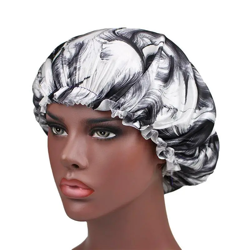 

Fashion Women's Satin Durag Bandana Printed lace nightcap Waves Headwear Black Wide Doo Rag Bonnet Cap Comfortable Sleeping Hat