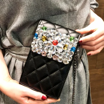 Half ColorfulCrystal Для женщин Кристалл сумки на плечо для мобильного телефона черный мини сумки через плечо, клатчи роскошный маленький металлический Сеть Кошелек женские вечерние сумки - Цвет: Half ColorfulCrystal