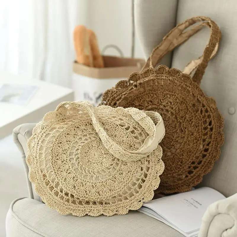 

New Round Summer Beach straw bag Women Crotch Shoulder Handbags Female Casual Woven Shopping tote Bags Tote Cross Body Bag