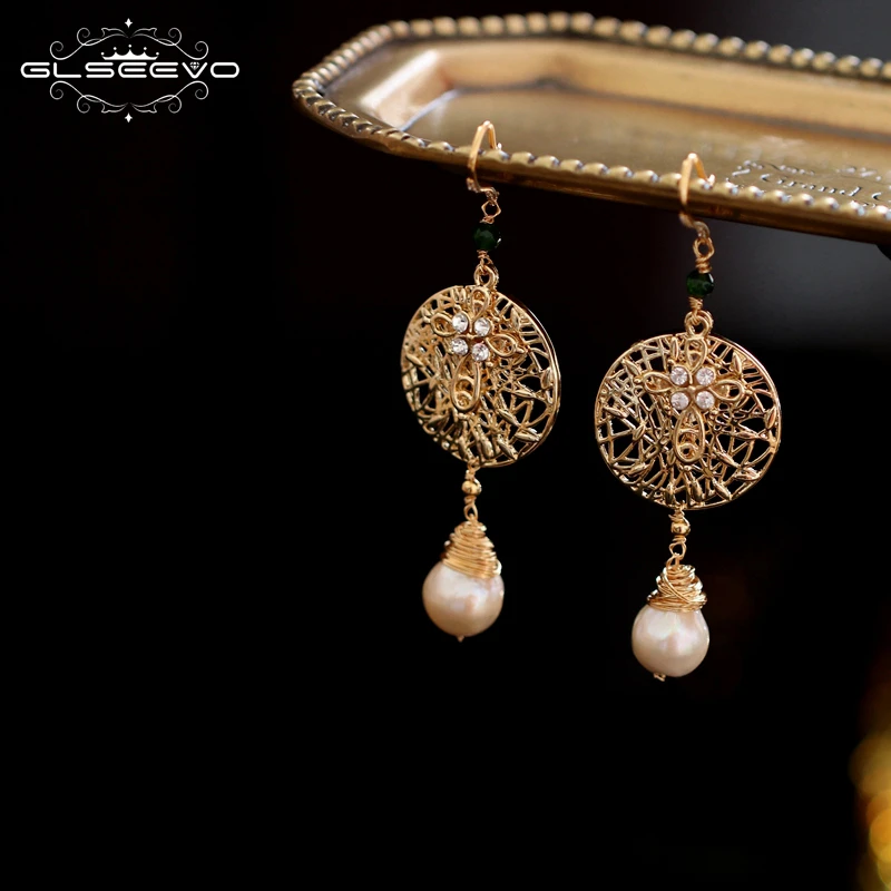 

XlentAg Handmade Natural Fresh Water Pearl Round Boho Drop Earrings For Women Dangle Earrings Fine Jewelry Bijoux Femme GE0700